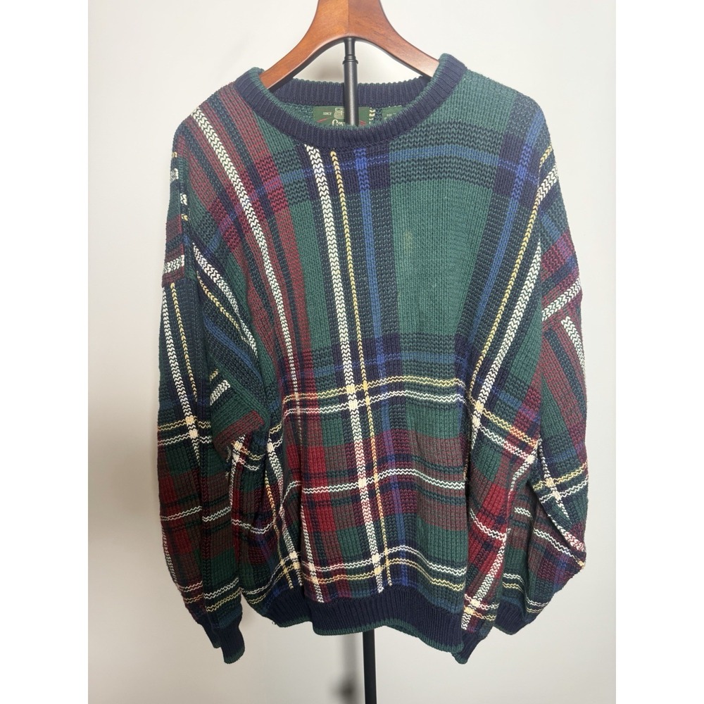 Vtg Orvis Tartan Plaid Pullover Crewneck Sweater Mens XL 90's Grandpacore Cotton